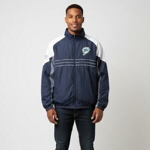 RARE Vintage Miami Dolphins NFL Windbreaker Jacket XL Navy Blue White SI Logo